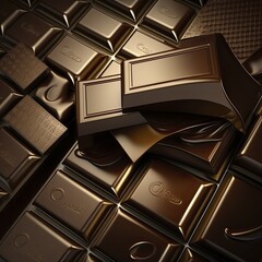 A lot of pieces dark chocolate. Chocolate bars background.