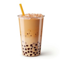 Bubble milk tea boba with delicious tapioca cutout minimal isolated on white background. Realistic 3d illustration bubble tea, icon, detailed.