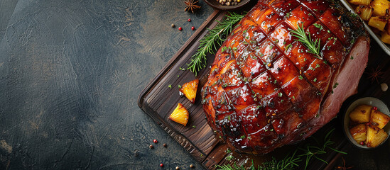 Easter ham is made with brown sugar, honey, mustard, and sometimes cloves or pineapple. - obrazy, fototapety, plakaty