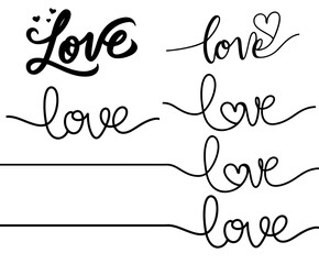 Continuous One Line Drawing Of Love text.Abstract love symbol. Love calligraphy hand written black dark colour.Romantic relationship concept for wedding and Valentine's day card celebration