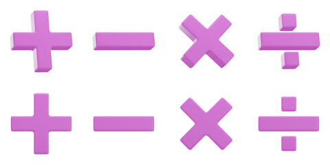 Set of pink mathematical symbols with transparent background, PNG, Isolated, Pink, 3d mathematical symbols