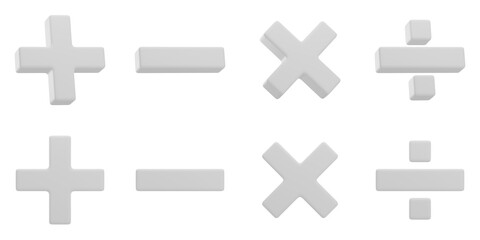 Fototapeta premium Set of white mathematical symbols with transparent background, PNG, Isolated, White, 3d mathematical symbols