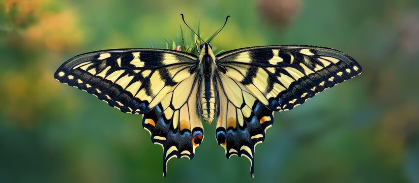 Papilio machaon, also known as Old World Swallowtail, belongs to the Papilionidae family.