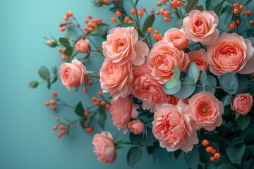 Obraz premium Pink Roses in a Vase: A Monthly Celebration of Love and Beauty Generative AI