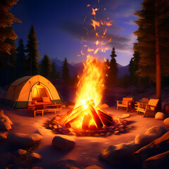 Campfire in the forest, ai-generatet