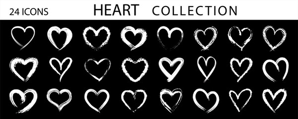 Grunge heart shape. Heart symbol by hand. Various style hand drawn heart .