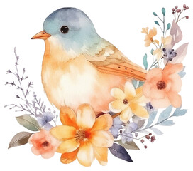 Spring bird with flowers 