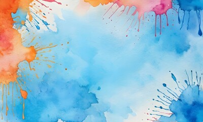 Abstract watercolor background design combining blue, pink and orange colors