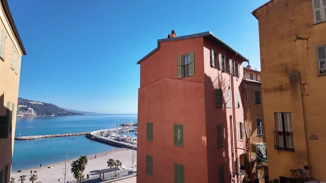 Panorama of Old town of Menton, Provence Alpes-Cote d'Azur, France
