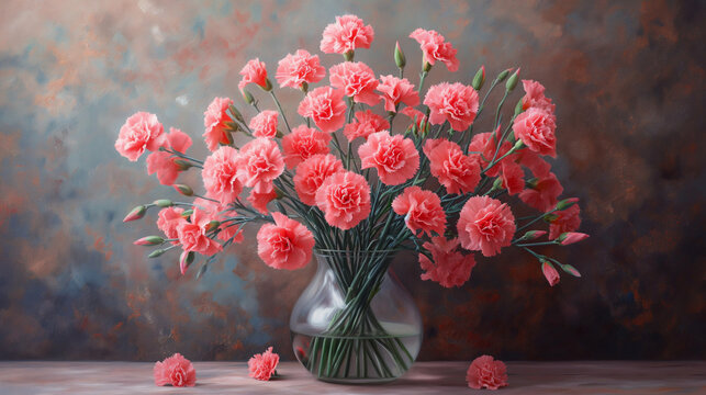 Bouquet of carnations in a vase