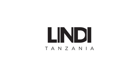 Lindi in the Tanzania emblem. The design features a geometric style, vector illustration with bold typography in a modern font. The graphic slogan lettering.