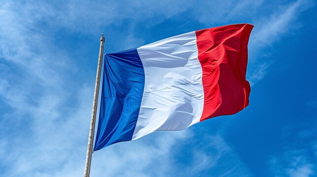 The French flag consists of a tricolour with vertical blue, white, and red bands.