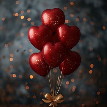 Ramo 6 globos rojos flotando sobre fondo oscuro, confeti y lazo dorado, amor, sexto aniversario, celebraci&oacute;n, popurr&iacute;, invitaciones decoraciones emotivas, presentaci&oacute;n romance, bienvenida, recup&eacute;rate 