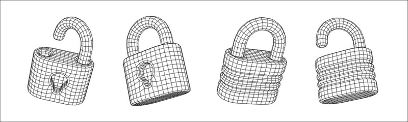 Black cyber lock icons. Padlocks 3d mesh grid. Vector illustration design elements set on white background. © Oleg