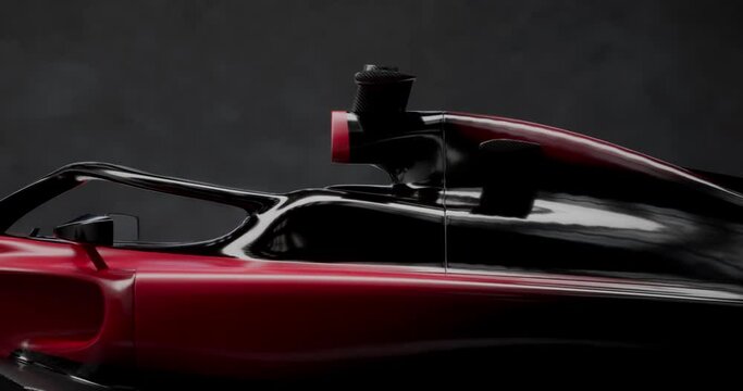Lights are illuminating a modern sports car inside dark garage. 3d rendering