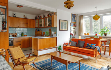 interior design photography of a Polish retro living room made with Generative AI