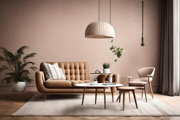 Capture the beauty of a minimalist living room, adorned with a chic chair and table against a solid-colored wall, embracing the principles of Scandinavian interior design.