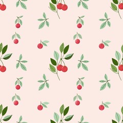 seamless pattern with cherry and leaves