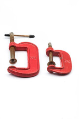 macro photography on white background of used work tools