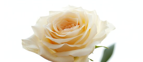 A detailed view of a white Hybrid tea rose, showcasing its delicate petals and blooming beauty against a serene white background.