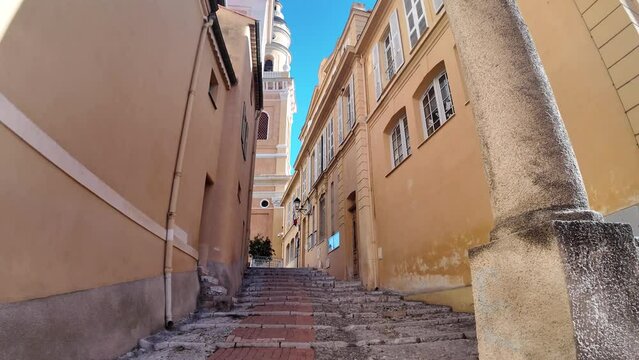 Panorama of Old town of Menton, Provence Alpes-Cote d'Azur, France