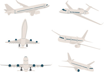 airplane from different angles set on a white background vector