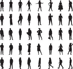 silhouette people set on white background vector
