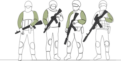 Fototapeta na wymiar soldiers with machine guns sketch on a white background vector