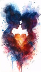 February Love: A Watercolor Painting of Two Women Kissing Generative AI