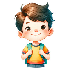 Watercolor cute schoolboy. Back-To-School Concept. School elements clipart.