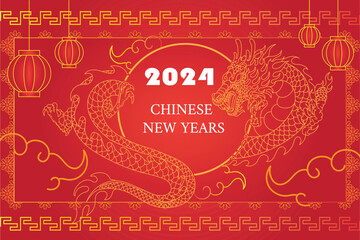 CHINESE NEW YEAR DRAGON BACKGROUND RED BANNER 