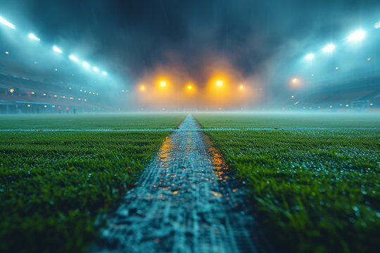 Foggy Night Football Field Generative AI