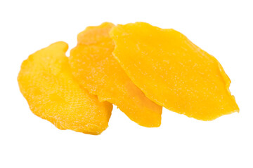 Slices of dried mango isolated on white.