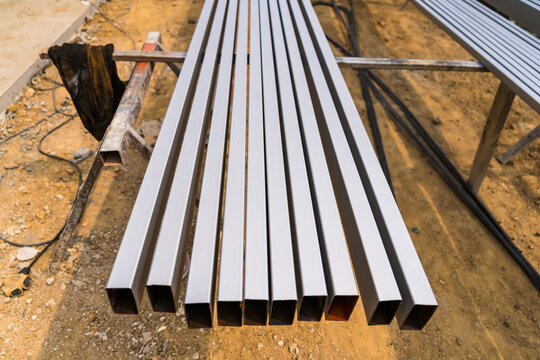 Pile of many different sizes of building material galvanised steel