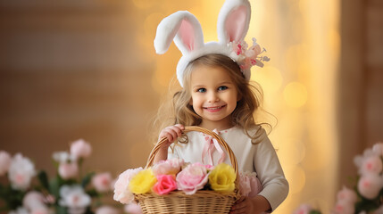 Child with Easter basket in soft light