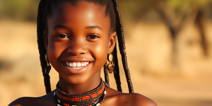 African Girl With Traditional Ethnic Hairstyles And Jewelry.