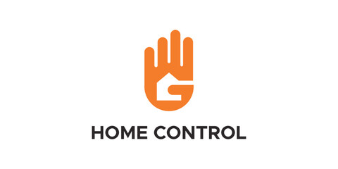 Obraz premium a graphic image with the theme of home control in the hand, on a white background. graphic vector base.