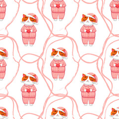 Vector Seamless cats in pajamas, background for Valentine's Day, openwork	