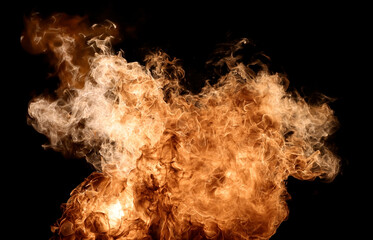 Big explosion closeup fire on black background