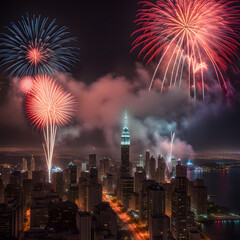Fototapeta premium Fireworks in sky, ai-generatet