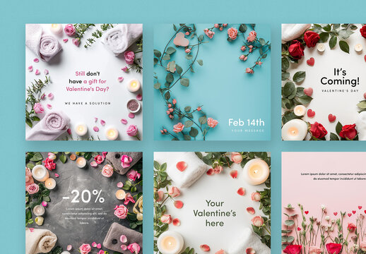 Valentines Day Social Media Layouts with Editable Text and Generative ai