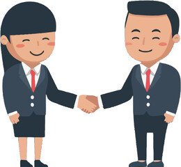 Bussines partners handshakes in vector illustration. Bussines agreement and regulations concept. Vector businessmen concluding agreement for success.