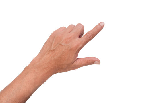 man hand pointing finger at the target- business targeting, aiming, clicking. white background, isolate.