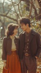 Obraz premium retro photo of happy couple, ai generated 