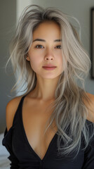 Cute woman with gray hair,ai