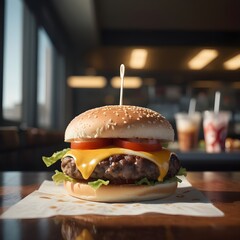 hamburger fastfood with beef and cheese
