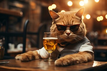 Cat wearing sunglasses and giving thumb up