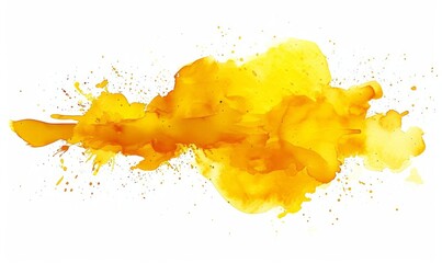Abstract yellow color painting illustration - watercolor splashes or stain, isolated on white background PNG, Generative AI 