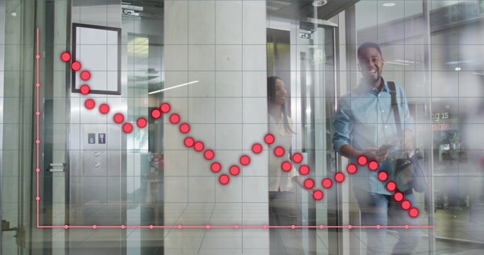 Image of financial data processing over biracial businessman