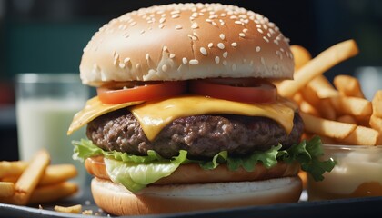  hamburger fastfood with beef and cheese